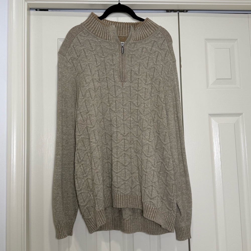 Tommy Bahama Palm Vista Textured Half Zip Sweater Pullover Beige Men’s XL Large